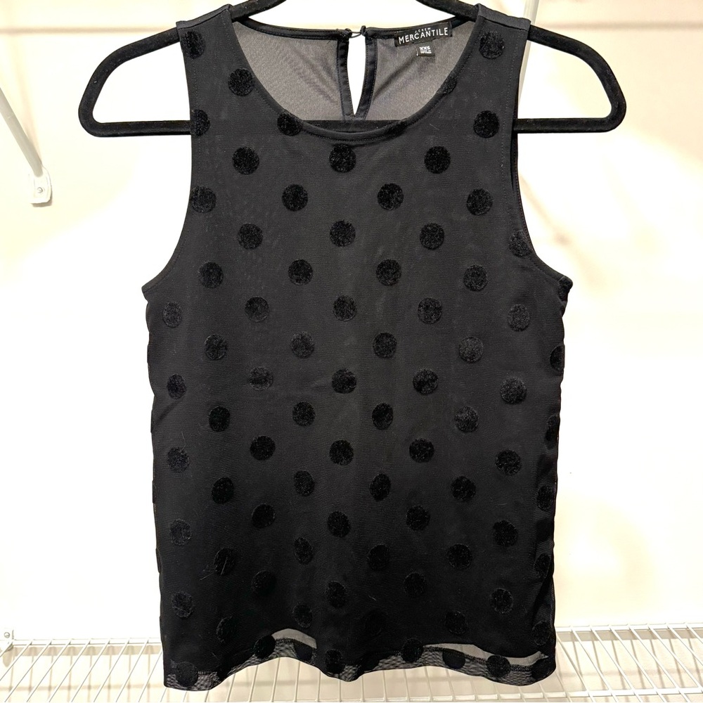 J.Crew Factory black velvet polka dot tank blouse Size XXS Gently used